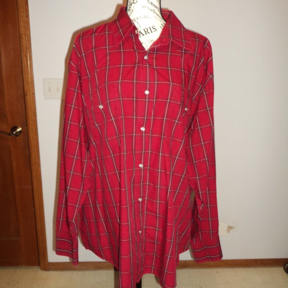 Wrangler Men's XXL Western Shirt Pearl Snap Long Sleeve Plaid Red Black Cotton